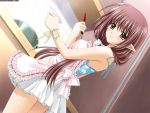  apron brown_eyes brown_hair kitchen long_hair looking_at_viewer pointy_ears smile 