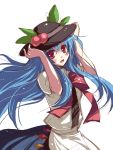  food fruit hat highres hinanawi_tenshi long_hair peach rie_(artist) rie_(reverie) sketch solo touhou 