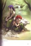  absurdres artbook barefoot character_request highres injury kazama_kazuki kazama_sougetsu multiple_boys official_art purple_hair red_hair redhead samurai_spirits scan sketch snk water waterfall young 