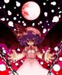  chain chains danmaku hat highres moon purple_hair red_eyes red_moon remilia_scarlet shin_(nsb-s) short_hair solo touhou wings 