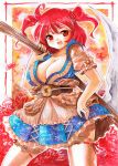  acrylic_paint_(medium) breasts cleavage kidanieru marker_(medium) onozuka_komachi red_eyes red_hair redhead scythe short_hair solo thigh-highs thighhighs touhou traditional_media twintails watercolor_(medium) 