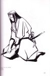  artbook highres japanese_clothes mera_jin monochrome official_art purple samurai_spirits scan sketch snk sword tachibana_ukyo tachibana_ukyou weapon 