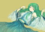 amii bad_id detached_sleeves green_eyes japanese_clothes kochiya_sanae long_hair midriff miko skirt solo touhou