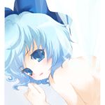  blue_eyes blue_hair bow chikkuru cirno close-up colored_eyelashes eyelashes face hair_bow nude ribbon short_hair touhou wings 