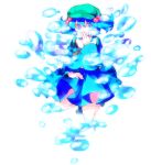  1girl backpack bad_id bag blue_eyes blue_hair bubble dada_(dolce) hair_bobbles hair_ornament hand_over_mouth hat kawashiro_nitori short_hair solo touhou twintails 