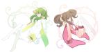  1girl anise_tatlin brown_eyes brown_hair green_eyes green_hair ion koto_(colorcube) long_hair tales_of_(series) tales_of_the_abyss thigh-highs thighhighs twintails 