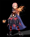 bad_id baggy_pants cape demon_girl horns magic oni original pink_hair pointy_ears pumpkin_pants red_eyes rothe scar short_hair staff striped striped_legwear striped_thighhighs thigh-highs thighhighs witch 