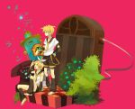  blonde_hair blue_eyes corded_phone hair_ornament hair_ribbon hairclip headphones kagamine_len kagamine_rin loo necktie phone pink ribbon short_hair shorts siblings twins vocaloid 