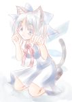  :3 animal_ears cat_ears cat_pose cat_tail cirno highres kemonomimi_mode paw_pose ribbon shishi_tooga short_hair sketch solo tail touhou wings 