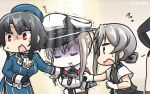  4girls animalization beret black_gloves black_hair blonde_hair capelet celtic_knot commentary dated flying_sweatdrops giving_up_the_ghost gloves graf_zeppelin_(kantai_collection) hamu_koutarou hat highres iron_cross kantai_collection military military_uniform multiple_girls nowaki_(kantai_collection) peaked_cap red_eyes seal shimakaze_(kantai_collection) shimakaze_(seal) short_hair silver_hair sweatdrop takao_(kantai_collection) trembling turn_pale uniform vest white_gloves 