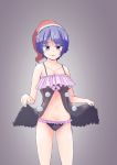  1girl alternate_costume bangs black_panties blue_hair blunt_bangs breasts chemise collarbone colored_eyelashes doremy_sweet frilled_panties frills gradient gradient_background hat hex_aaaane highres looking_at_viewer medium_breasts navel night_clothes nightcap panties parted_lips pom_pom_(clothes) purple_background see-through short_hair solo stomach thighs touhou underwear violet_eyes 