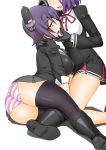  checkered checkered_necktie eyepatch gloves headgear kantai_collection kogaku_kazuya multiple_girls necktie panties purple_hair short_hair striped striped_panties tatsuta_(kantai_collection) tenryuu_(kantai_collection) underwear yellow_eyes 