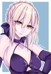  1girl bare_shoulders black_gloves blonde_hair breasts elbow_gloves fate/grand_order fate/stay_night fate_(series) gloves looking_at_viewer saber saber_alter shisei_(kyuushoku_banchou) sleeveless smile solo yellow_eyes 