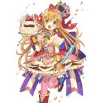  artist_request boots cake candle character_request confetti crown dress food food_themed_clothes green_eyes holding long_hair official_art open_mouth orange_hair pink_legwear sword thigh-highs transparent_background uchi_no_hime-sama_ga_ichiban_kawaii weapon 