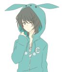  1boy animal_hood black_hair bunny_hood hood hooded_jacket jacket male_focus minazuki_rui number ren_(friends-love) simple_background solo tsukiuta upper_body white_background 