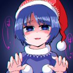  1girl anaglyph black_dress blue_eyes blue_hair blush capelet doremy_sweet dress hands_up hat head_tilt heart heart-shaped_pupils heavy_breathing hex_aaaane looking_at_viewer nightcap pom_pom_(clothes) pov shaded_face solo sweat symbol-shaped_pupils touhou upper_body 