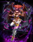  &gt;:) 1girl absurdres angel_wings armlet armpits bangs bare_shoulders black_wings bracelet breasts darklord_ixtab dress duel_monster earrings fallen_angel feathered_wings full_body glint halo head_wings highres jewelry large_breasts long_hair looking_at_viewer midriff multiple_wings navel parted_lips pink_eyes pointy_ears purple_hair runes short_dress sidelocks smile solo spirit-edge stomach swept_bangs thigh-highs torn_clothes torn_thighhighs white_dress white_legwear wings yuu-gi-ou zettai_ryouiki 