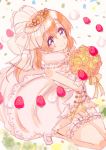  blue_eyes blush bouquet dress kousaka_honoka love_live!_school_idol_project orange_hair short_hair side_ponytail smile veil wedding 