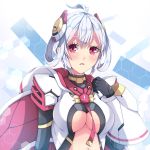  1girl black_gloves breasts gloves hair_rings long_hair matoi_(pso2) medium_breasts milkpanda phantasy_star phantasy_star_online_2 red_eyes solo under_boob white_hair 