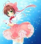  1girl antenna_hair brown_hair cardcaptor_sakura gloves green_eyes hat kinomoto_sakura magical_girl natsuka_(unagi-unagi-unagi) pink_hat short_hair solo thigh-highs white_gloves wings 