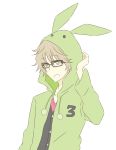  1boy animal_hood brown_hair bunny_hood hood hooded_jacket jacket male_focus number ren_(friends-love) simple_background solo tsukiuta upper_body white_background yayoi_haru 