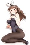  1girl animal_ears bow bowtie braid brown_hair bunny_tail bunnysuit detached_collar fishnet_pantyhose fishnets hair_bun hatakenaka_(kamagabuchi) idolmaster idolmaster_cinderella_girls kamiya_nao kneeling long_hair pantyhose rabbit_ears red_eyes tail wrist_cuffs 