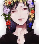  1boy black_hair durarara!! flower hood hoodie kuro_mask orihara_izaya short_hair solo 