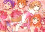  &gt;_&lt; 2girls 3boys alisa_kirsten animal_ears blush bow brown_hair cat_ears choker closed_eyes crossdressinging demon_boy dog_ears dog_tail double_bun fang from_behind green_eyes hair_bow horns long_hair magical_girl multiple_boys multiple_girls no_nose one_eye_closed open_mouth orange_hair otoko_no_ko pleated_skirt pointy_ears pop-up_story purple_hair short_hair skirt smile staff sweatdrop tail ursula_raiment wings yuri_ressen ziz_glover 