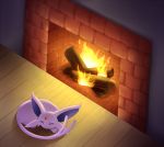  brick closed_eyes drawfag espeon fire fireplace indoors no_humans pokemon pokemon_(creature) sleeping solo 