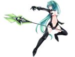  1girl breasts cleavage green_hair green_heart highres large_breasts long_hair neptune_(series) polearm ponytail power_symbol solo spear symbol-shaped_pupils vert very_long_hair violet_eyes weapon 