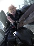  1boy blonde_hair blue_eyes cloud_strife diaodiao final_fantasy final_fantasy_vii gloves male_focus official_style solo spiky_hair sword weapon 