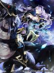  1girl armor book boots breasts camilla_(fire_emblem_if) cleavage company_name dragon fire_emblem fire_emblem_cipher fire_emblem_if gauntlets gloves hair_over_one_eye high_heels highres large_breasts lips long_hair official_art open_mouth purple_hair red_eyes solo thigh-highs thigh_boots violet_eyes wadadot_lv wavy_hair wyvern 