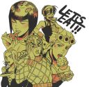  5boys bob_cut braid bruno_buccellati cake closed_eyes eating food food_in_mouth giorno_giovanna guido_mista hairband hat ice_cream jojo_no_kimyou_na_bouken leone_abbacchio limited_palette male_focus multiple_boys narancia_ghirga nashi_y open_mouth pasta pizza single_braid smile spaghetti sweat turtleneck 