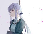  1girl dangan_ronpa dangan_ronpa_3 ekira_nieto formal gloves hair_ribbon kirigiri_kyouko long_hair noose ponytail purple_hair ribbon solo suit violet_eyes 