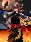  2boys blood brown_hair cannon_dancer fingerless_gloves gloves hair_over_one_eye hat indesign kirin_(cannon_dancer) long_hair multiple_boys muscle ponytail red_eyes 