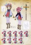  1girl atelier_(series) atelier_meruru bag blue_eyes blush boots child concept_art dress hat highres kishida_mel pantyhose pink_hair rororina_fryxell short_hair simple_background smile solo staff turnaround white_legwear 