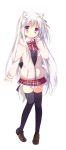  1girl :o animal_ears cardigan dan_ball dog_ears dog_tail extra_ears frilled_skirt frills long_hair open_cardigan open_clothes original plaid plaid_skirt side_ponytail skirt sweater tail thigh-highs transparent_background violet_eyes white_hair 