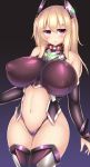  1girl bare_shoulders blonde_hair breasts curvy highres huge_breasts kutan long_hair pink_eyes solo thick_thighs thighs wide_hips 