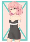  1girl armband black_dress breasts brown_eyes collarbone dress expressionless highres original pink_hair side_ponytail small_breasts solo tian_zhao_tian_dou 