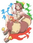  1girl blush brown_eyes brown_hair commentary_request drunk full_body futatsuiwa_mamizou glasses leaf leaf_on_head looking_at_viewer open_mouth raccoon_tail rebecca_(keinelove) saliva sketch solo tail touhou 