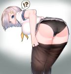  !? 1girl ass bangs bare_arms bent_over black_legwear black_panties blouse blue_eyes breasts closed_mouth dressing grey_skirt hair_ornament hairclip hamakaze_(kantai_collection) kantai_collection kneepits large_breasts legs_together looking_at_viewer looking_back miniskirt panties pantyhose pleated_skirt school_uniform serafuku short_hair short_sleeves silver_hair skirt solo speech_bubble suzuharu_(suzuharu0612) swept_bangs underwear upskirt white_blouse 