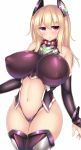  1girl bare_shoulders blonde_hair breasts curvy highres huge_breasts kutan long_hair pink_eyes solo thick_thighs thighs wide_hips 