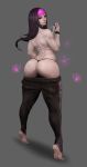  1girl alternate_costume alternate_hairstyle anchern_srisumang ass back barefoot feet full_body han_juri highres looking_at_viewer looking_back multicolored_hair nail_polish pants_down simple_background smile soles solo street_fighter street_fighter_v thong tiptoes toenail_polish two-tone_hair 