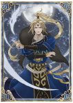  1boy blonde_hair blue_(saga_frontier) dagger futatsuki_(perfect_lovers) hair_ornament jewelry looking_at_viewer male_focus moon necklace saga saga_frontier scarf sheath sheathed solo standing weapon 