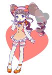  1girl bow brown_eyes brown_hair center_frills character_name chibimi chibita dress frills genderswap genderswap_(mtf) hairband heart kima long_hair osomatsu-kun osomatsu-san smile solo thigh-highs twintails whisker_markings 