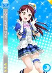 blush brown_eyes character_name dress gloves happy hat long_hair love_live!_school_idol_festival love_live!_sunshine!! maroon_hair official_art sakurauchi_riko