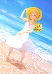  beach blonde_hair blush dress love_live!_sunshine!! ohara_mari short_hair smile yellow_eyes 