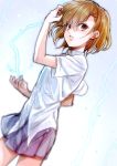  1girl brown_eyes brown_hair electricity eyebrows eyebrows_visible_through_hair highres looking_at_viewer looking_to_the_side misaka_mikoto pleated_skirt puma_(hyuma1219) shirt short_hair sketch skirt solo to_aru_kagaku_no_railgun to_aru_majutsu_no_index white_shirt 