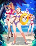  3girls ass barefoot beach bikini bird blonde_hair blue_sky breasts butt_crack capcom capcom_fighting_jam cellphone cleavage effie feet final_fight food genryuusai_maki genzoman ice_cream ice_cream_cone ingrid innertube looking_at_viewer multiple_girls ocean palm_tree phone sandals seagull self_shot sky street_fighter street_fighter_iii swimsuit toes tree water 