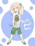  1girl blue_eyes boy&#039;s_club bracelet character_name commentary green_shoes green_shorts hair_ornament jewelry long_hair looking_at_viewer meme original pepe_the_frog pink_hair shirt shoes shorts signature simple_background standing t-shirt takeuchi_kou twintails white_background white_shirt 